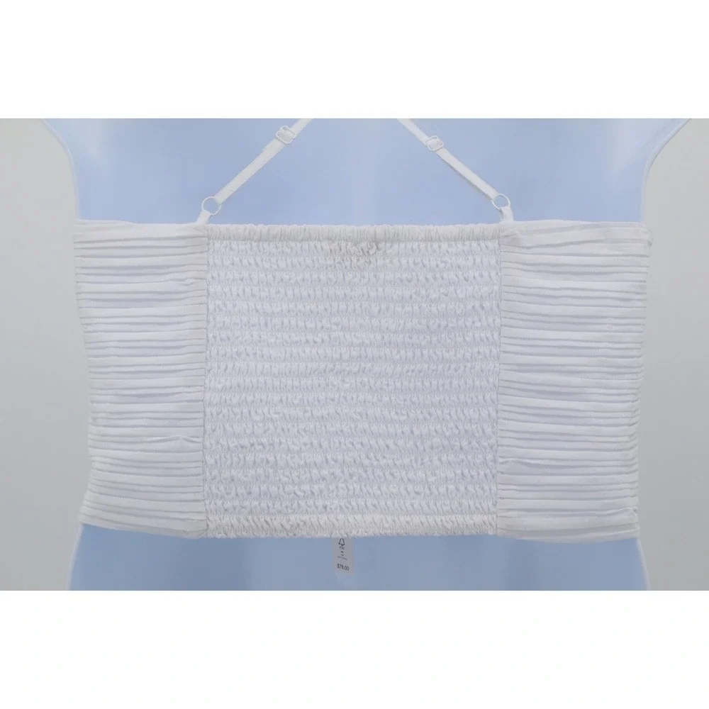 NWT Madewell Womens Poplin Crop Tube Top Pleated White Smocked Cotton Size 10 - Picture 6 of 10